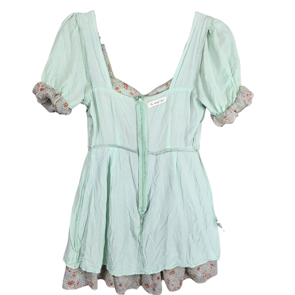 The Vintage Shop Green Floral Print Mini Dress Puff Sleeve Sweetheart Neck Sz  S - Picture 14 of 15